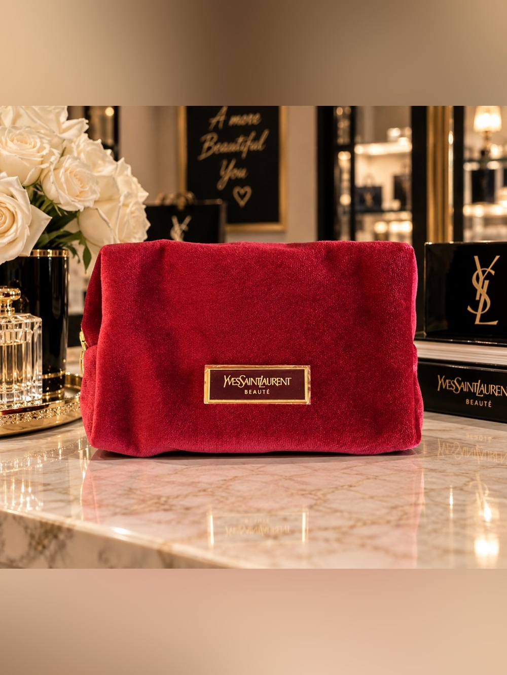 Yves Saint Laurent Beaute Red Velvet Cosmetic Pouch